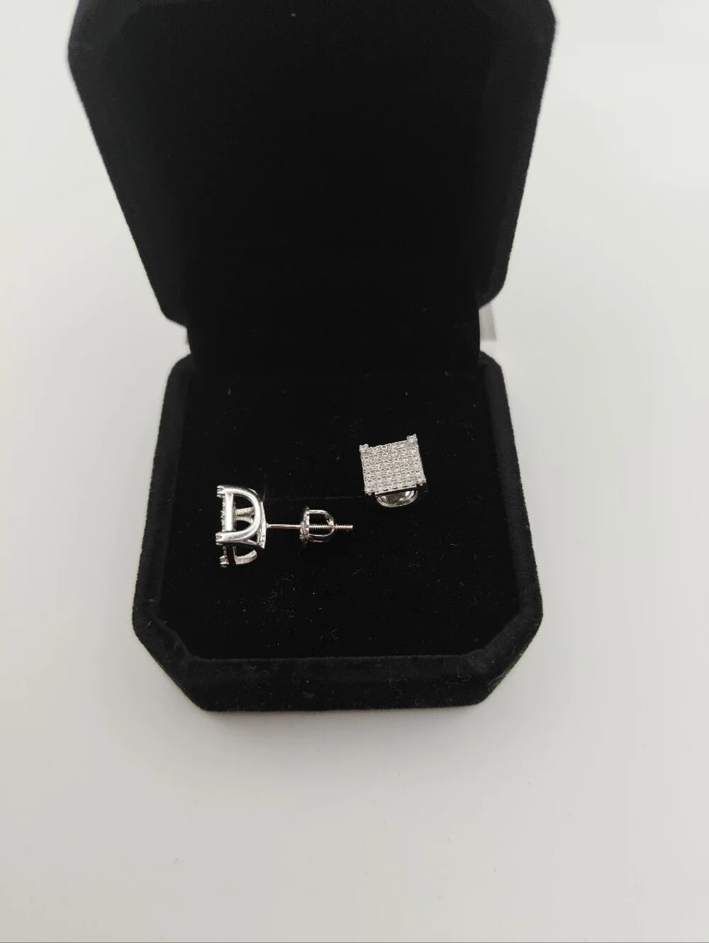 Square style earrings 2CT VV1 Moissanite & 925S Silver WHITE GOLD PLATED